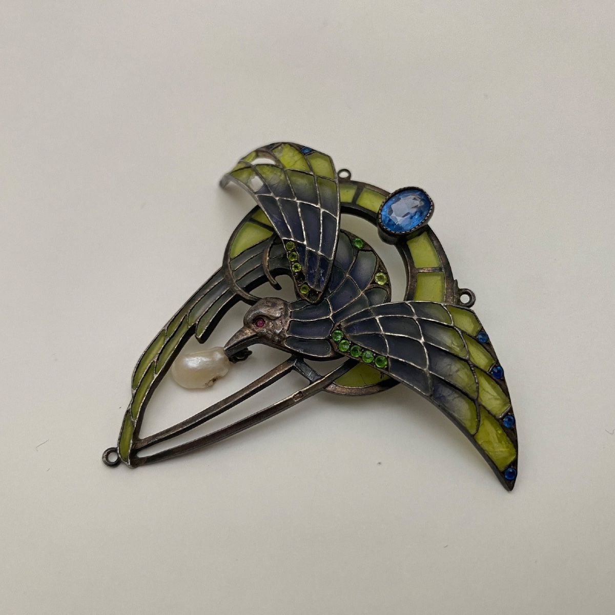 Broche décor d'aigle tenant une perle de culture 1900 Art Nouveau-photo-3