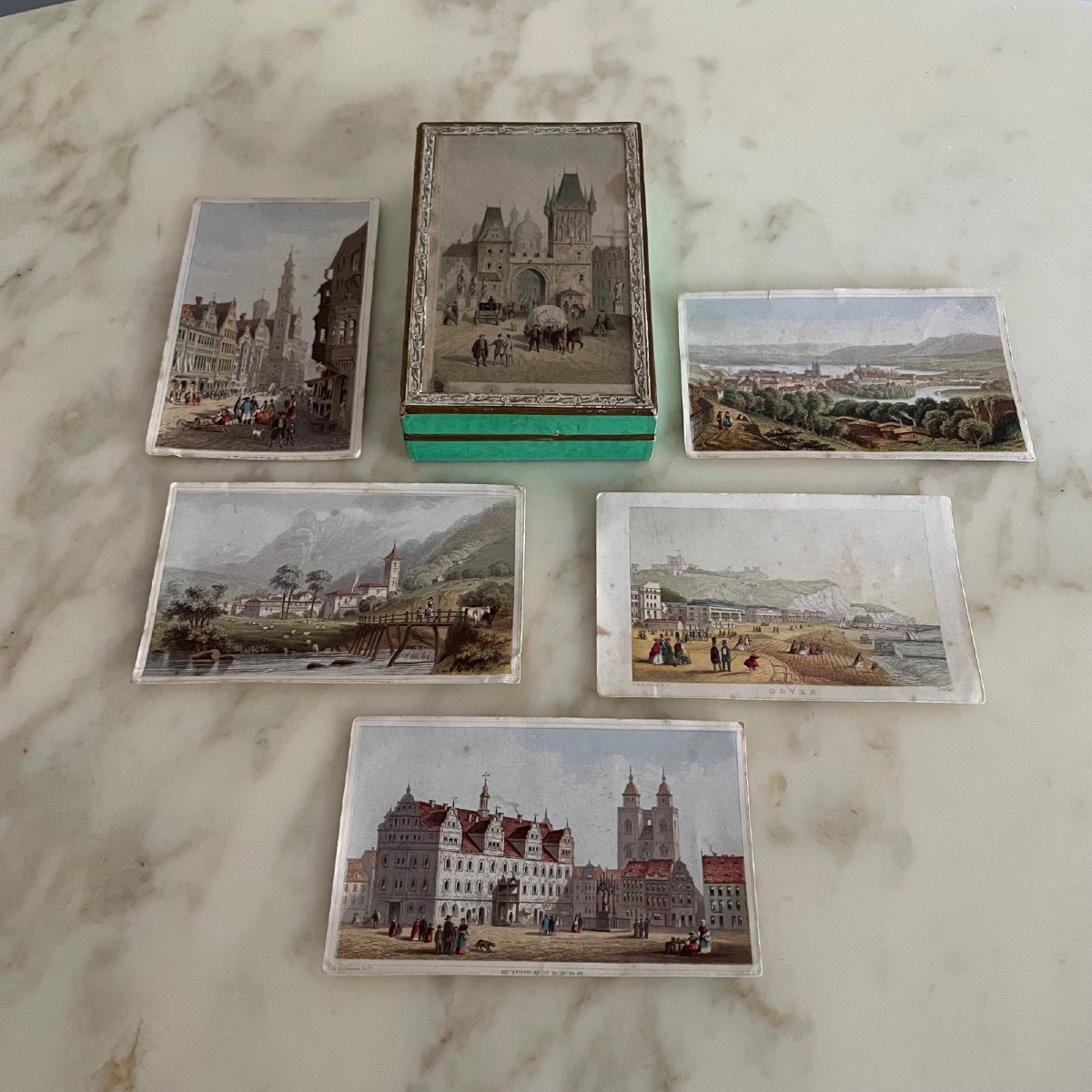 Boite à cubes lithographiés puzzles représentant Pragues XIXe en 6 vues-photo-1