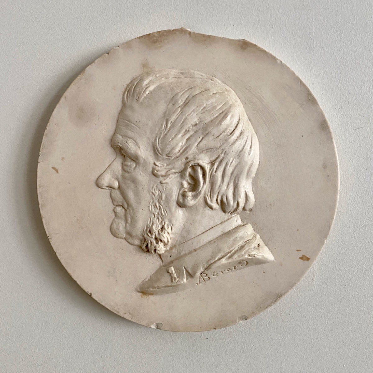 Médaillon en plâtre par A. Bérard bas-relief homme début XIXe-photo-2