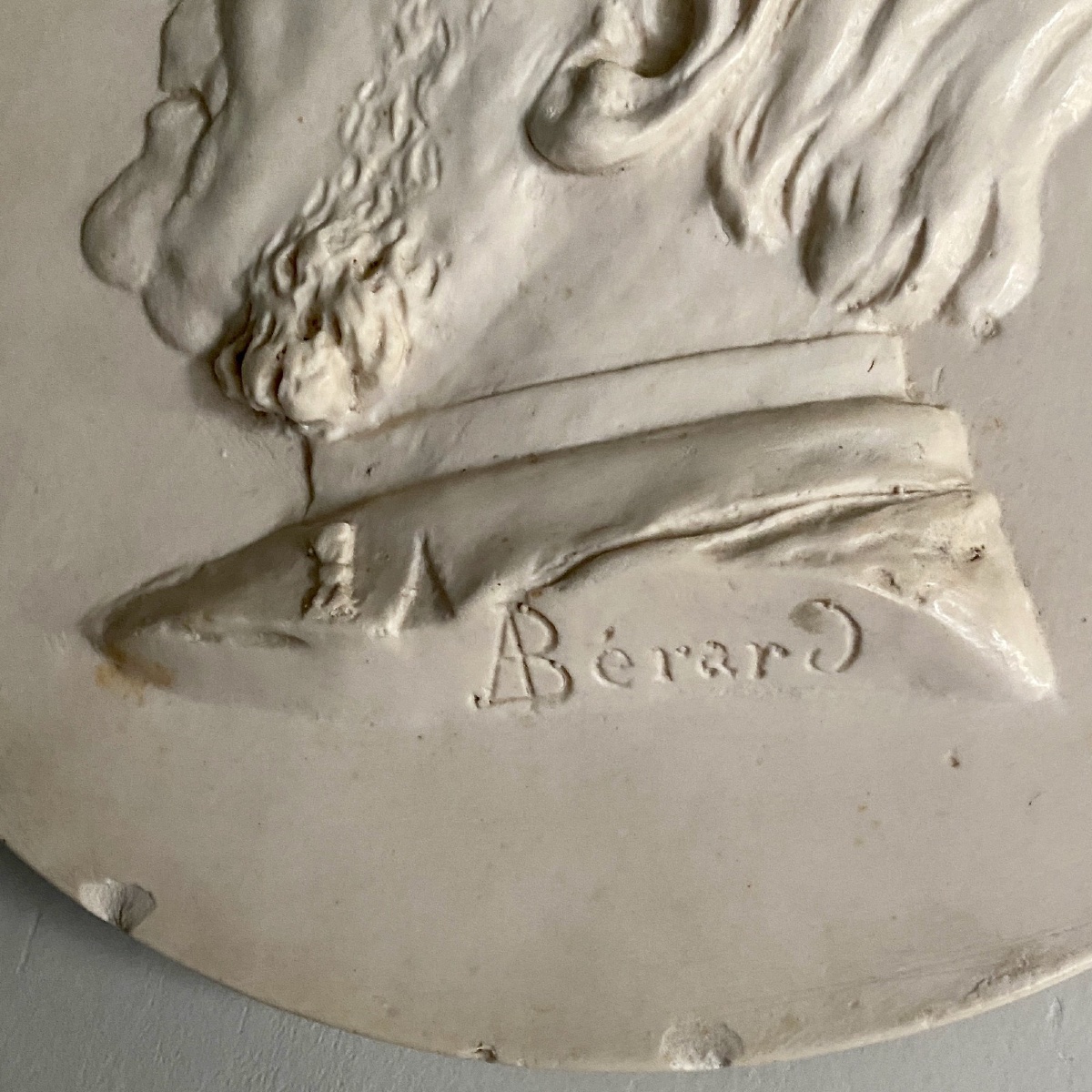 Médaillon en plâtre par A. Bérard bas-relief homme début XIXe-photo-4