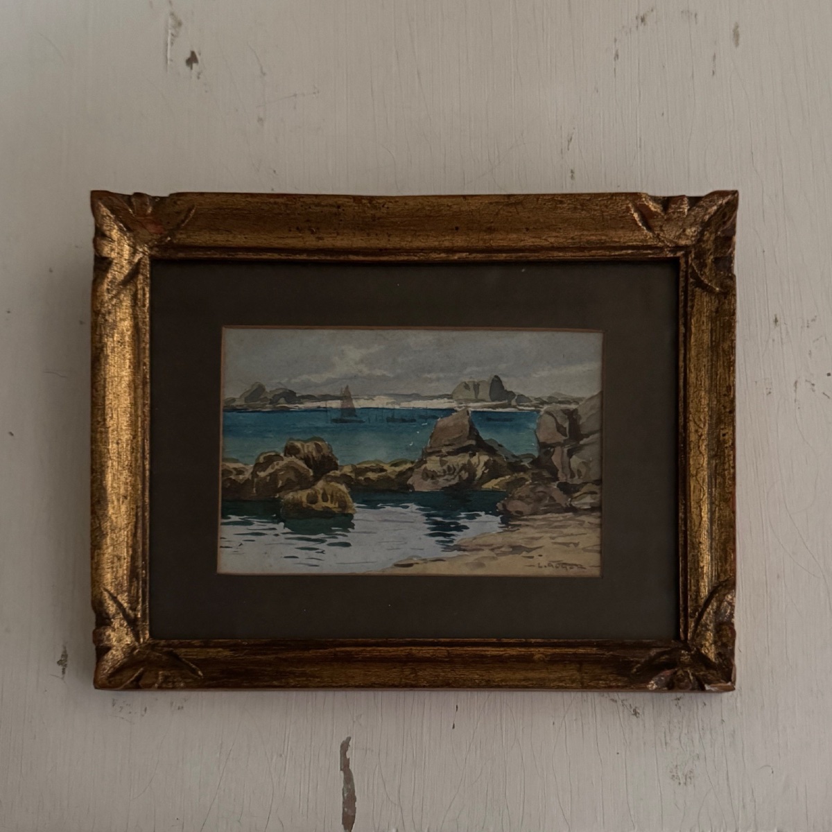 Aquarelles sur papier représentant des côtes rocheuses XXe par L. Roger-photo-3