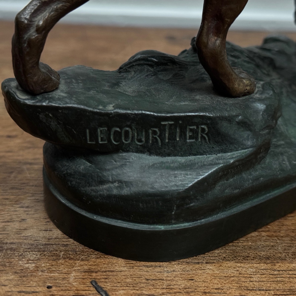 19th-century Bronze Hunting Dog With Double Patina By Prosper Lecourtier-photo-1