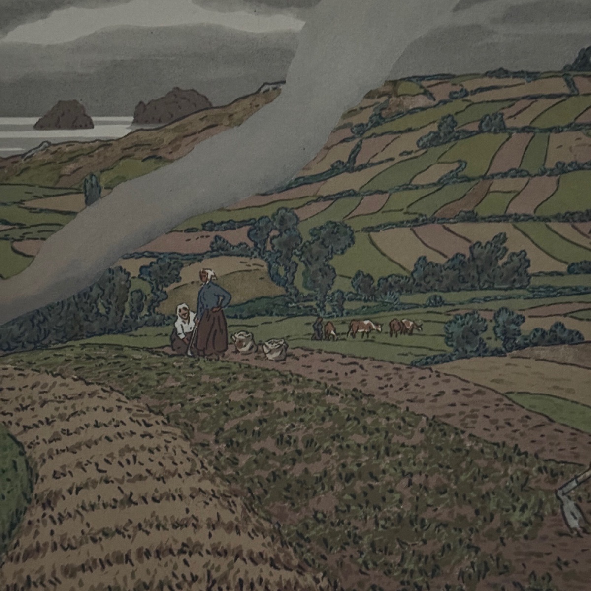 Lithographie par Henri Rivière Au Vent de Noroît - Le Travail des Champs-photo-3