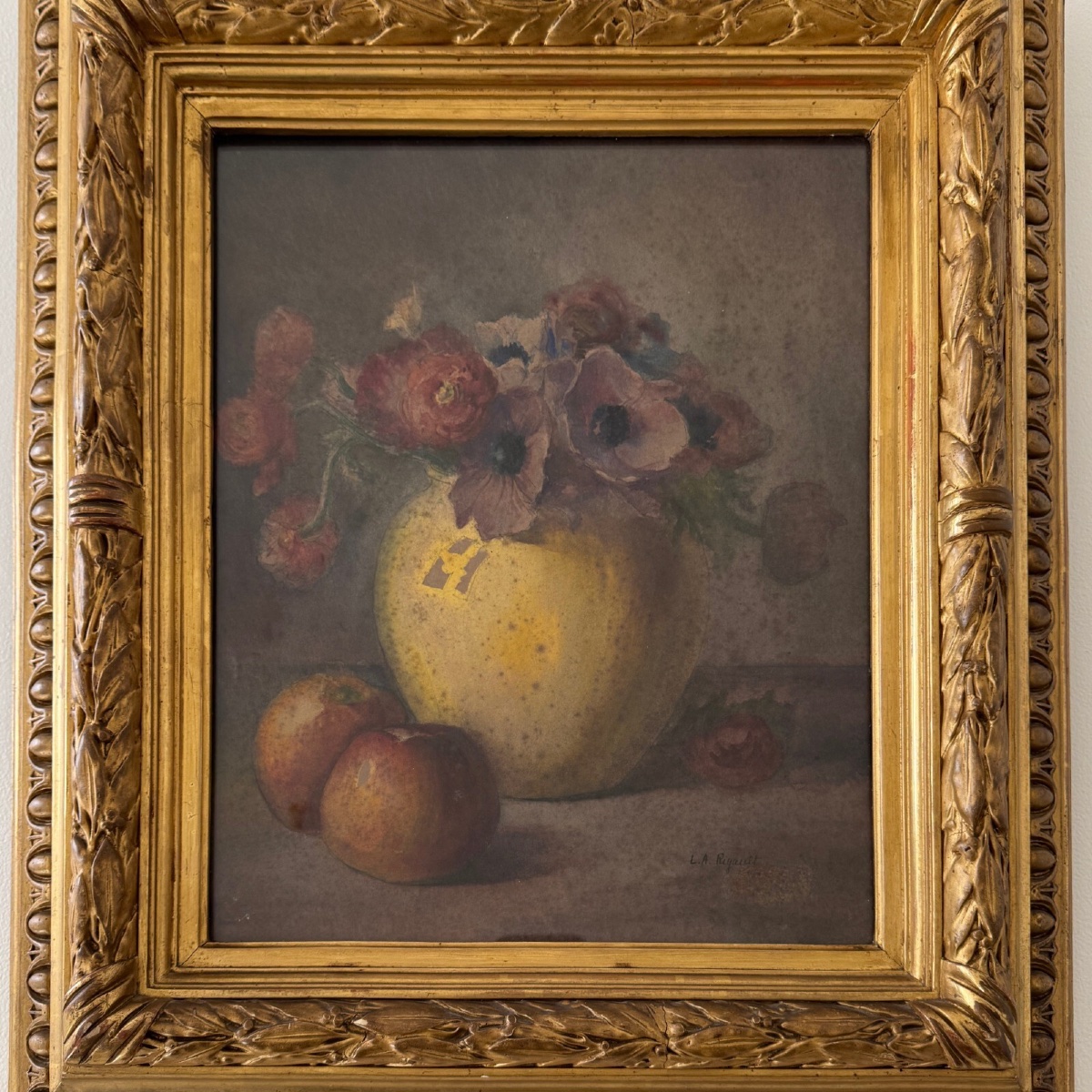 Aquarelle nature morte bouquet de fleurs XIXe par L.A. Rigault-photo-2