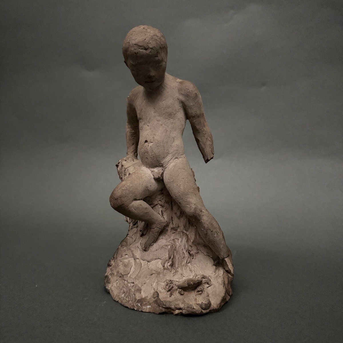 Sculpture d'atelier par Charles Filleul jeune homme en terre cuite-photo-7