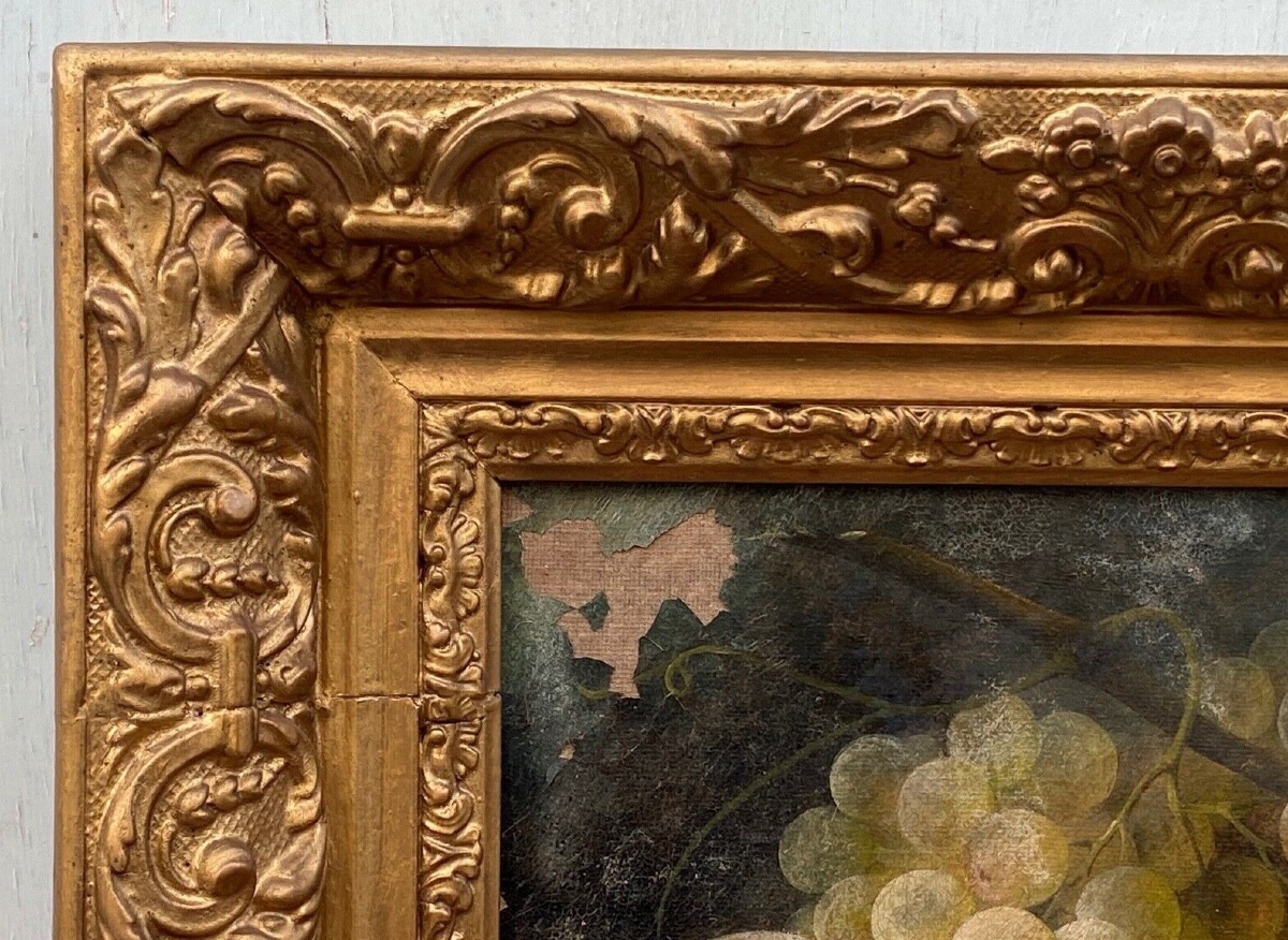 Nature morte par Joseph-Eugène Gilbault pêches et grappes de raisin-photo-4