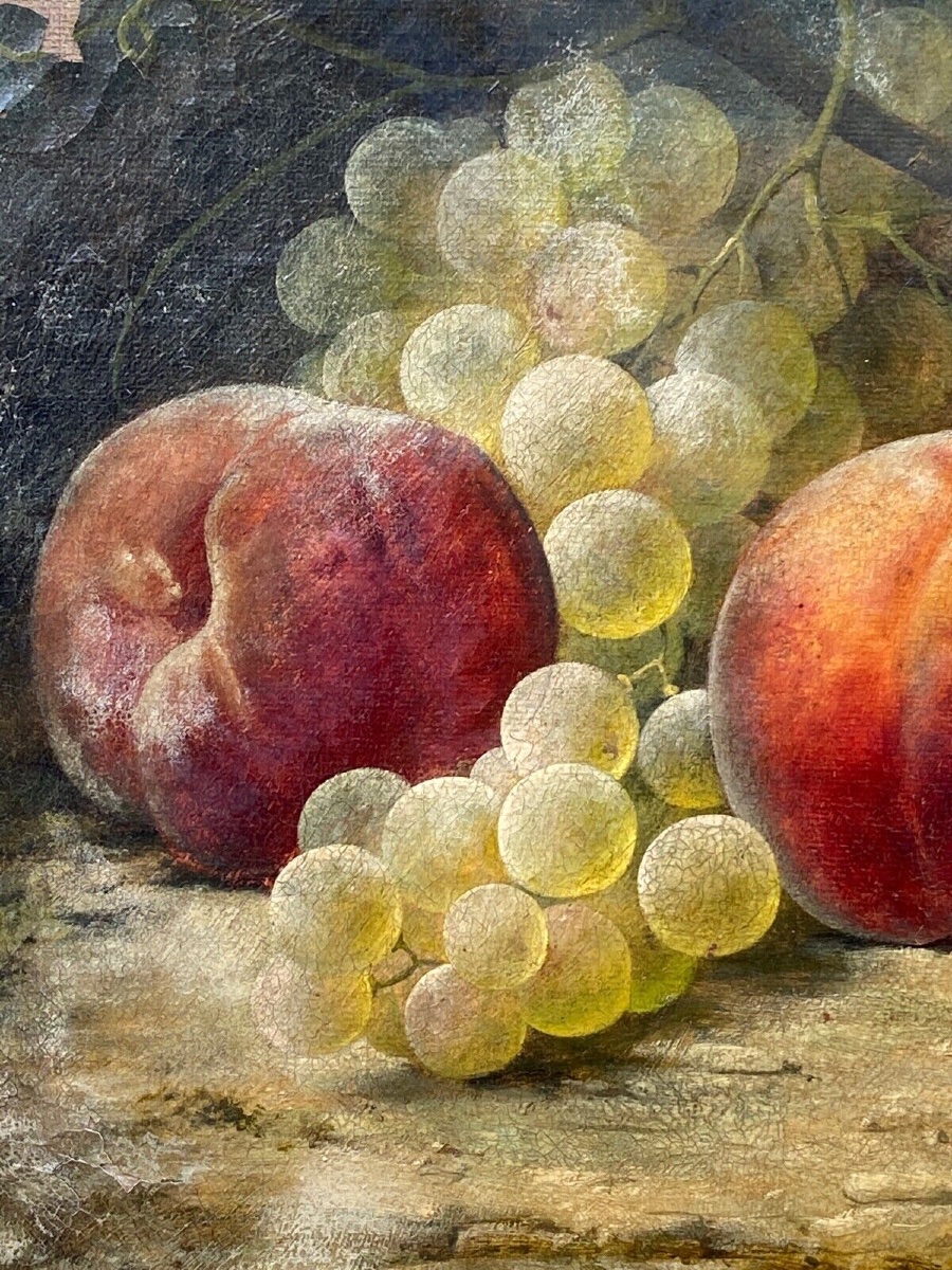 Nature morte par Joseph-Eugène Gilbault pêches et grappes de raisin-photo-7