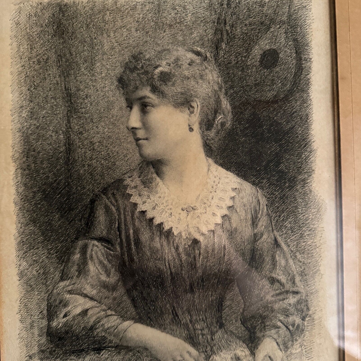 Dessin au fusain jeune élégante par Gaston Gérard 1890-photo-3