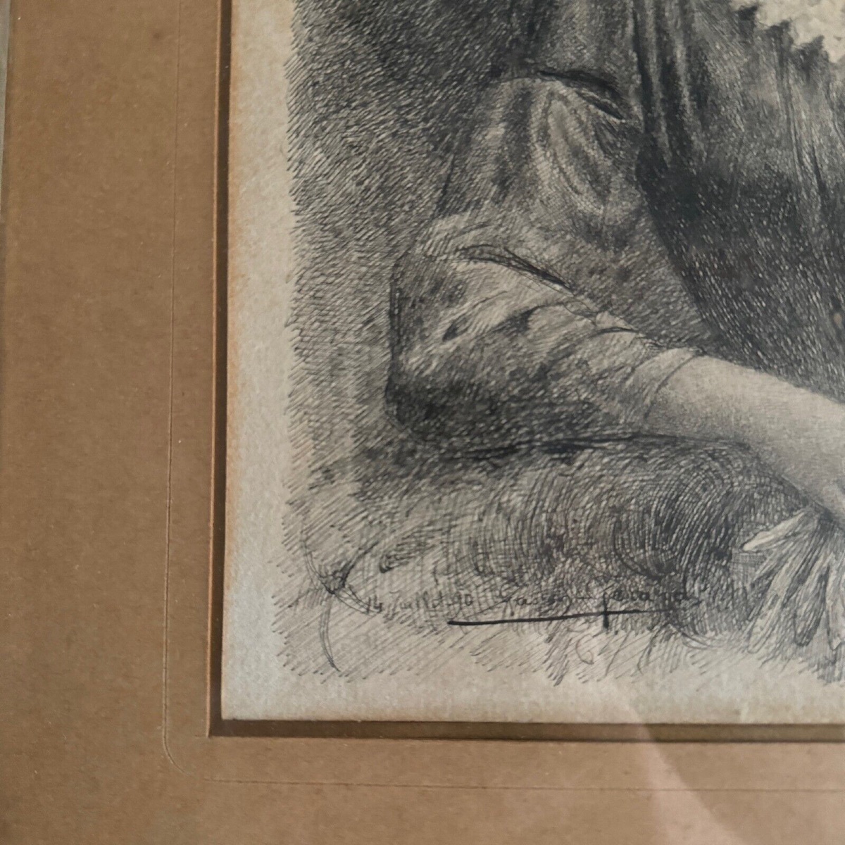 Dessin au fusain jeune élégante par Gaston Gérard 1890-photo-1