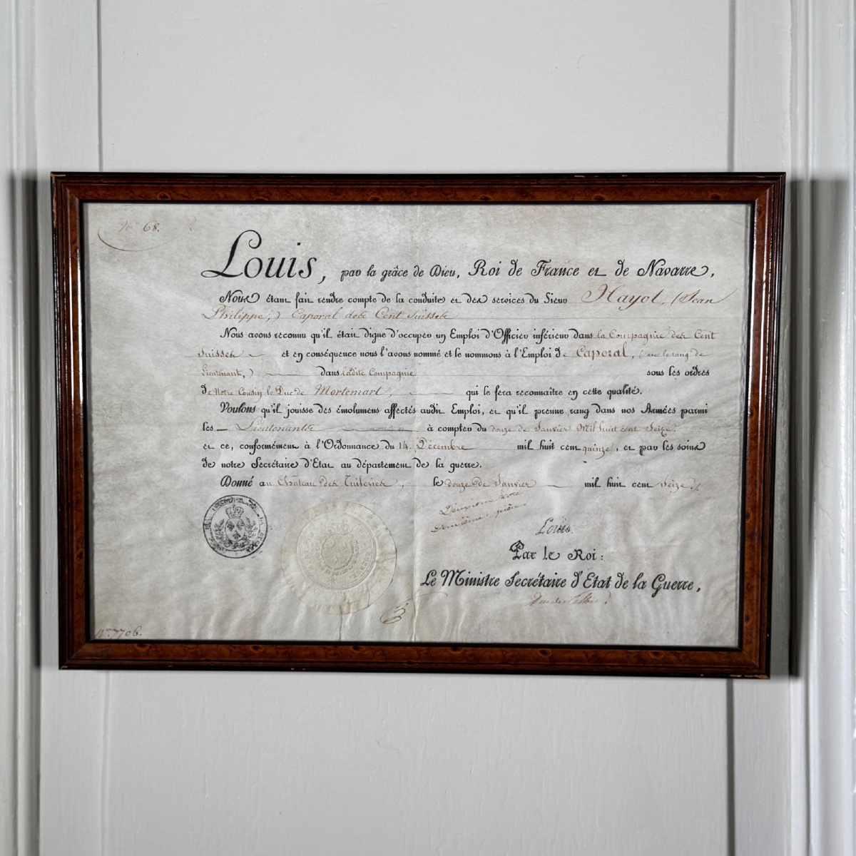 Diplôme d'Officier par le Ministre Secrétaire d'Etat de la Guerre 1816-photo-2