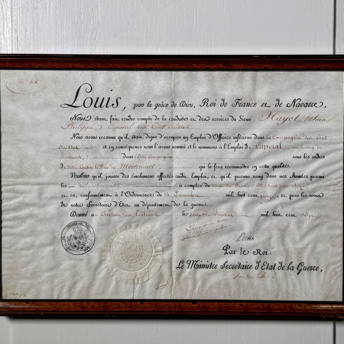 Diplôme d'Officier par le Ministre Secrétaire d'Etat de la Guerre 1816-photo-3