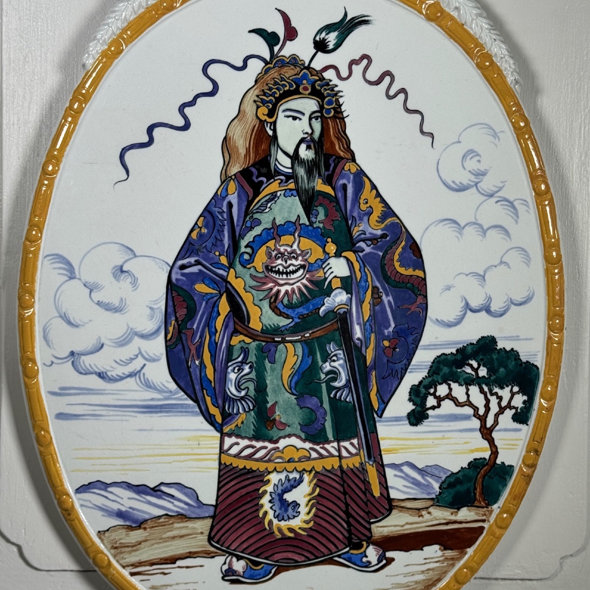 Plaque décor au Chinois manufacture de Choisy-le-Roi HB double coquille-photo-2