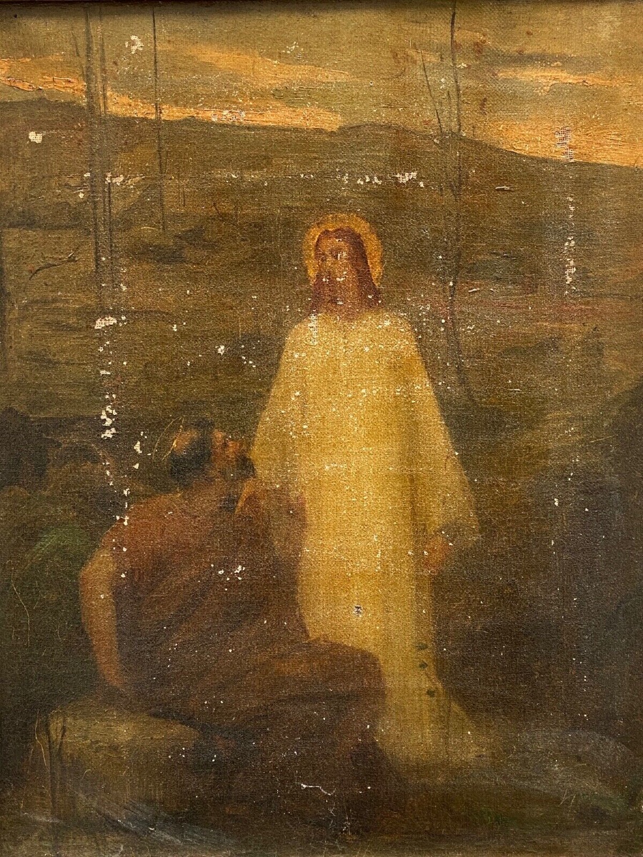 Huile sur toile représentation du Christ surréalisme début XXe palmettes-photo-2