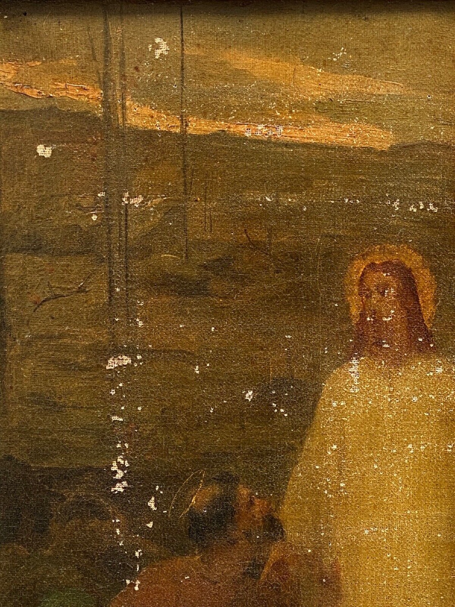 Huile sur toile représentation du Christ surréalisme début XXe palmettes-photo-3