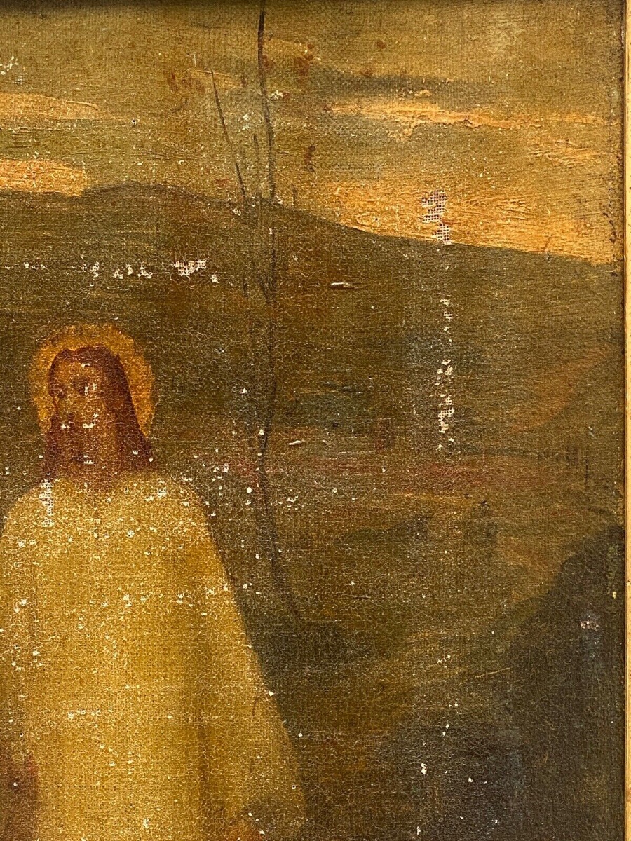 Huile sur toile représentation du Christ surréalisme début XXe palmettes-photo-4