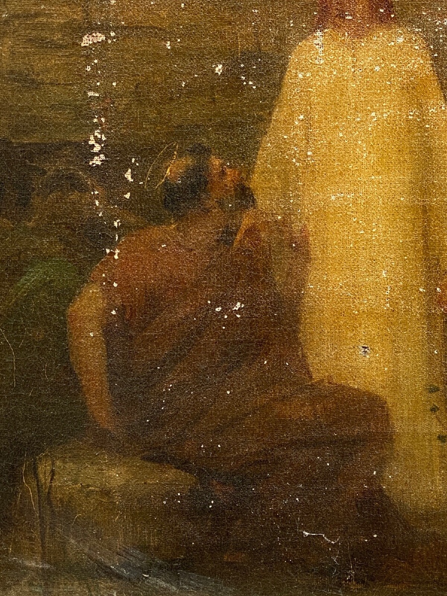 Huile sur toile représentation du Christ surréalisme début XXe palmettes-photo-2