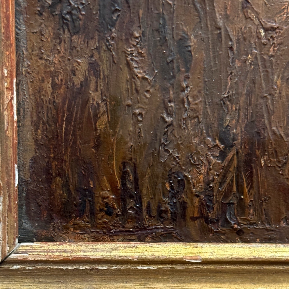 Huile sur panneau pêcheur dans un marais impressionnisme début XXe-photo-1