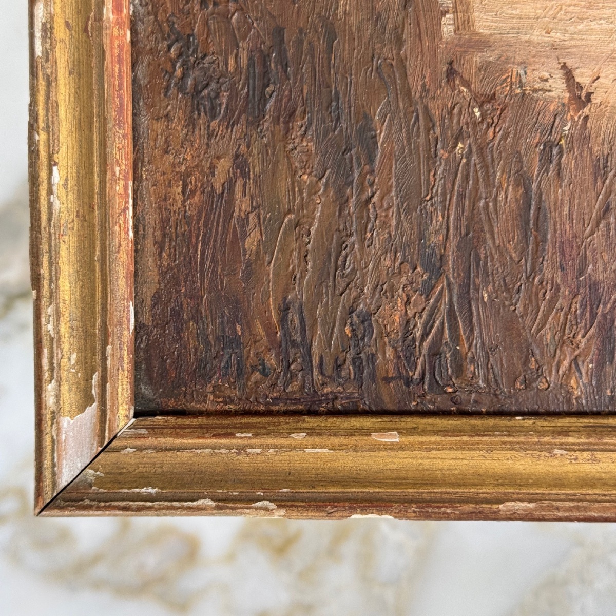 Huile sur panneau pêcheur dans un marais impressionnisme début XXe-photo-4