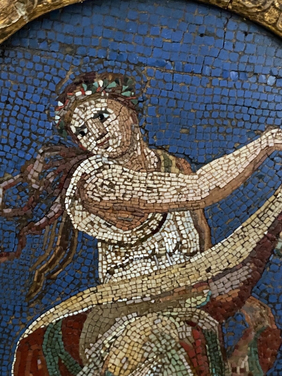 Plaque en micro-mosaïque danseuse grecque à l'Antique XIXe cadre ovale-photo-3