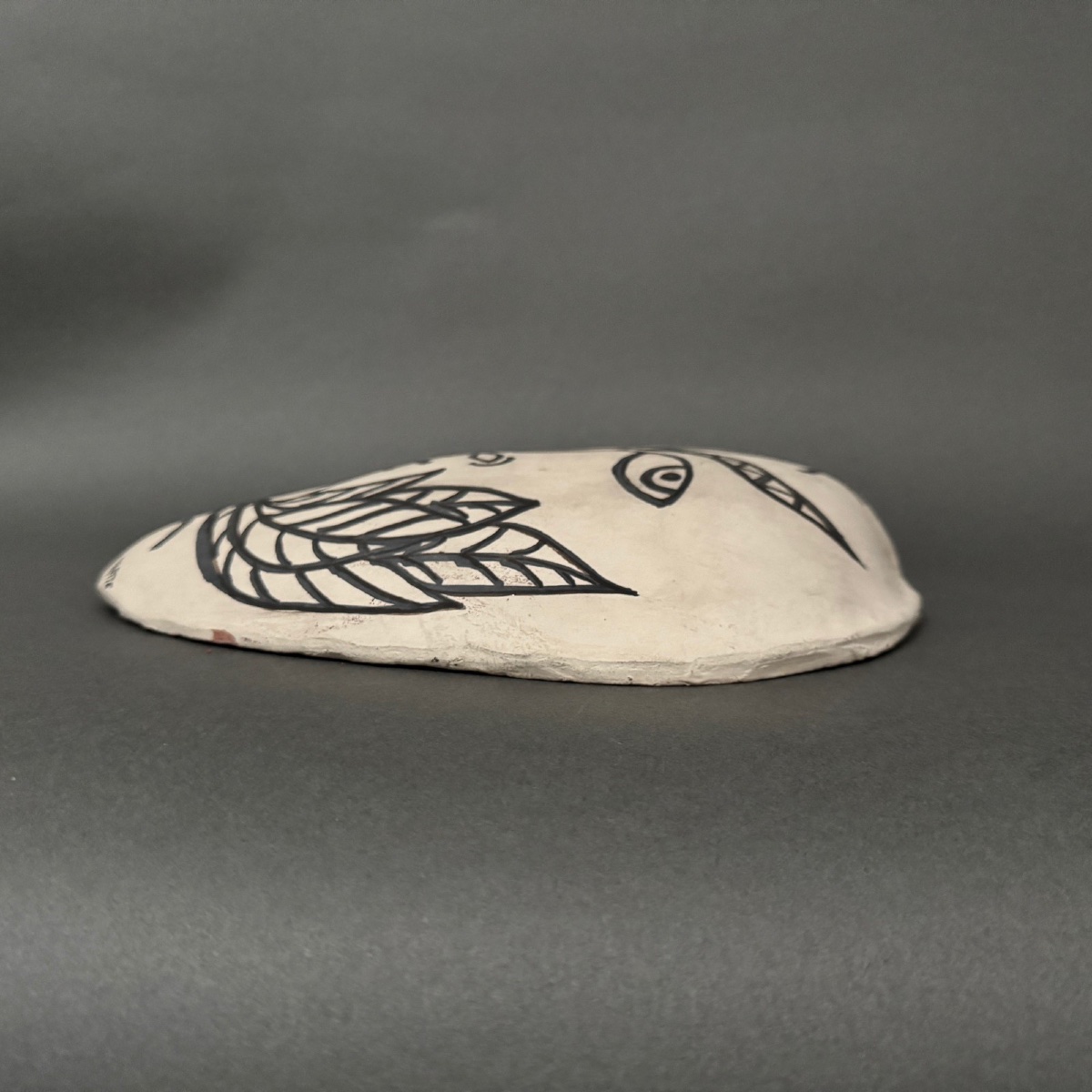 Africanist Mask In White Glazed Terracotta, Face Signed Colette-photo-1