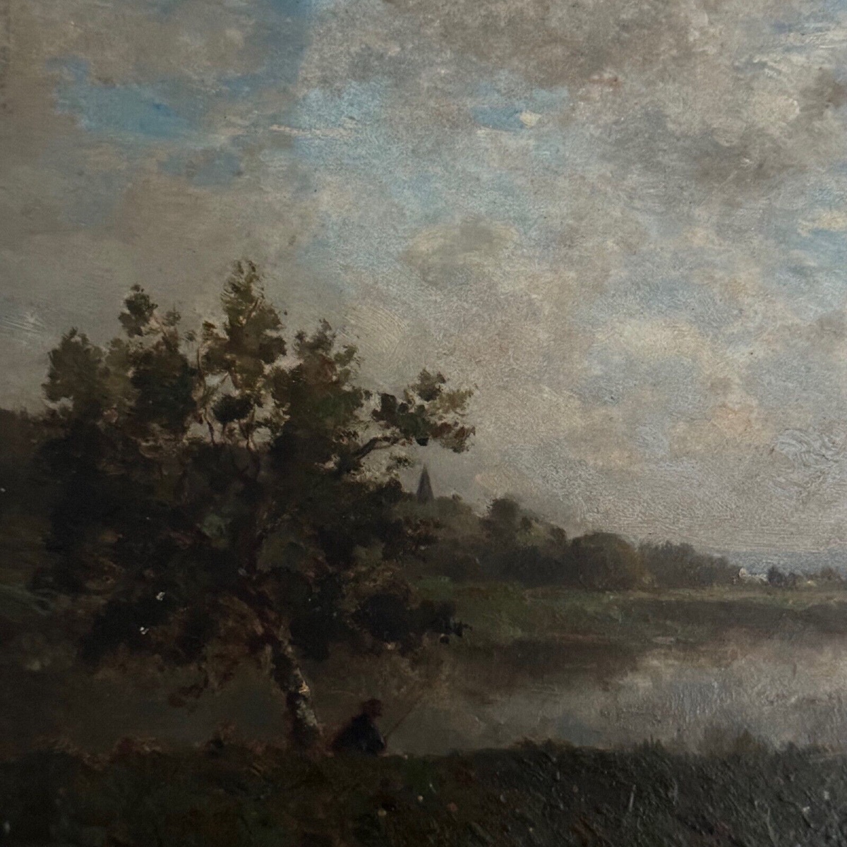 Oil On Panel, Fishermen By The Water, 19th Century, Barbizon-photo-4