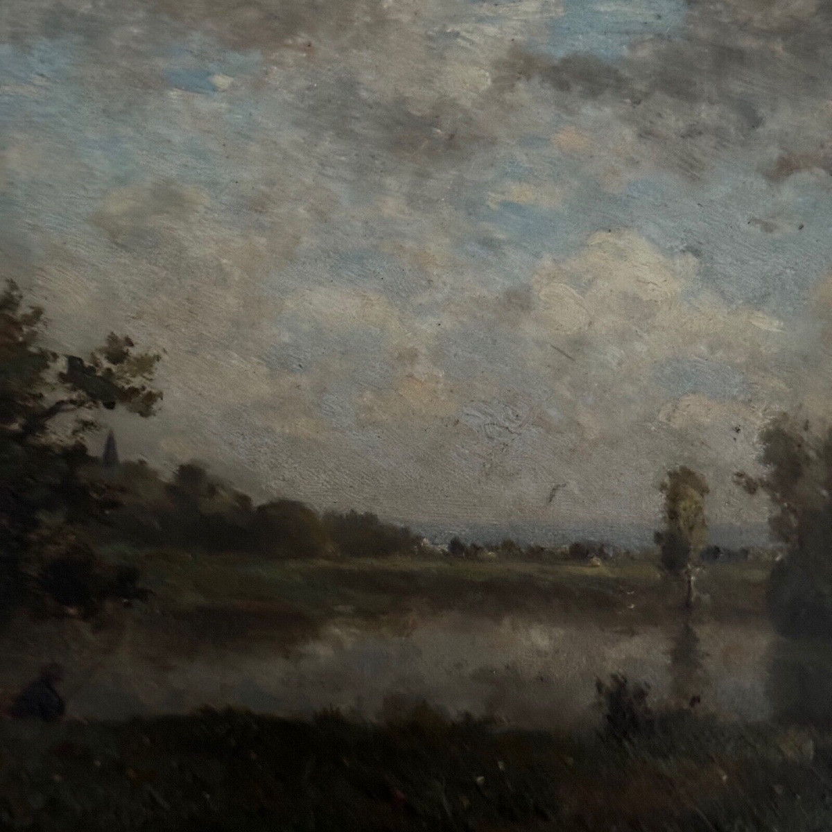 Oil On Panel, Fishermen By The Water, 19th Century, Barbizon-photo-1