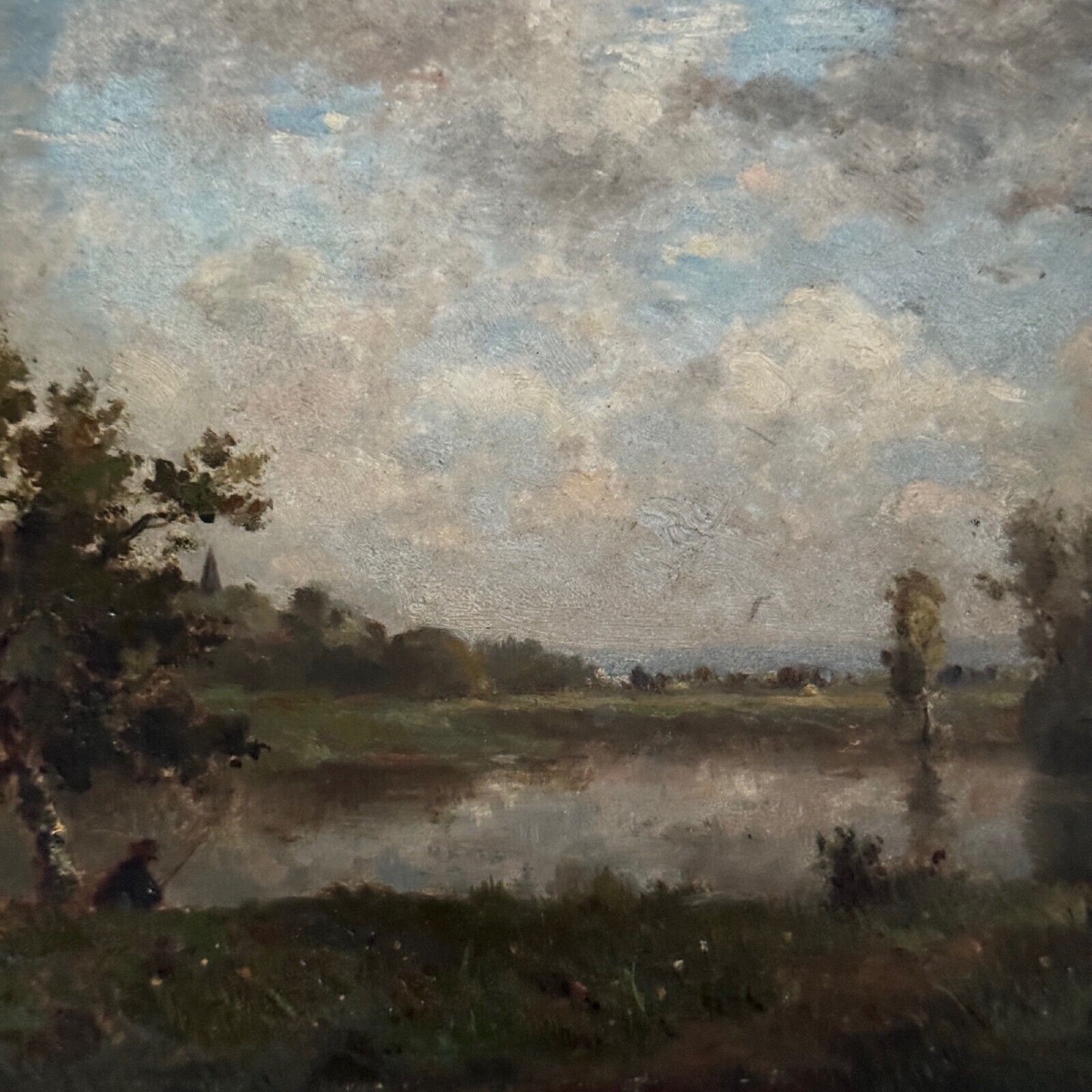 Oil On Panel, Fishermen By The Water, 19th Century, Barbizon-photo-3