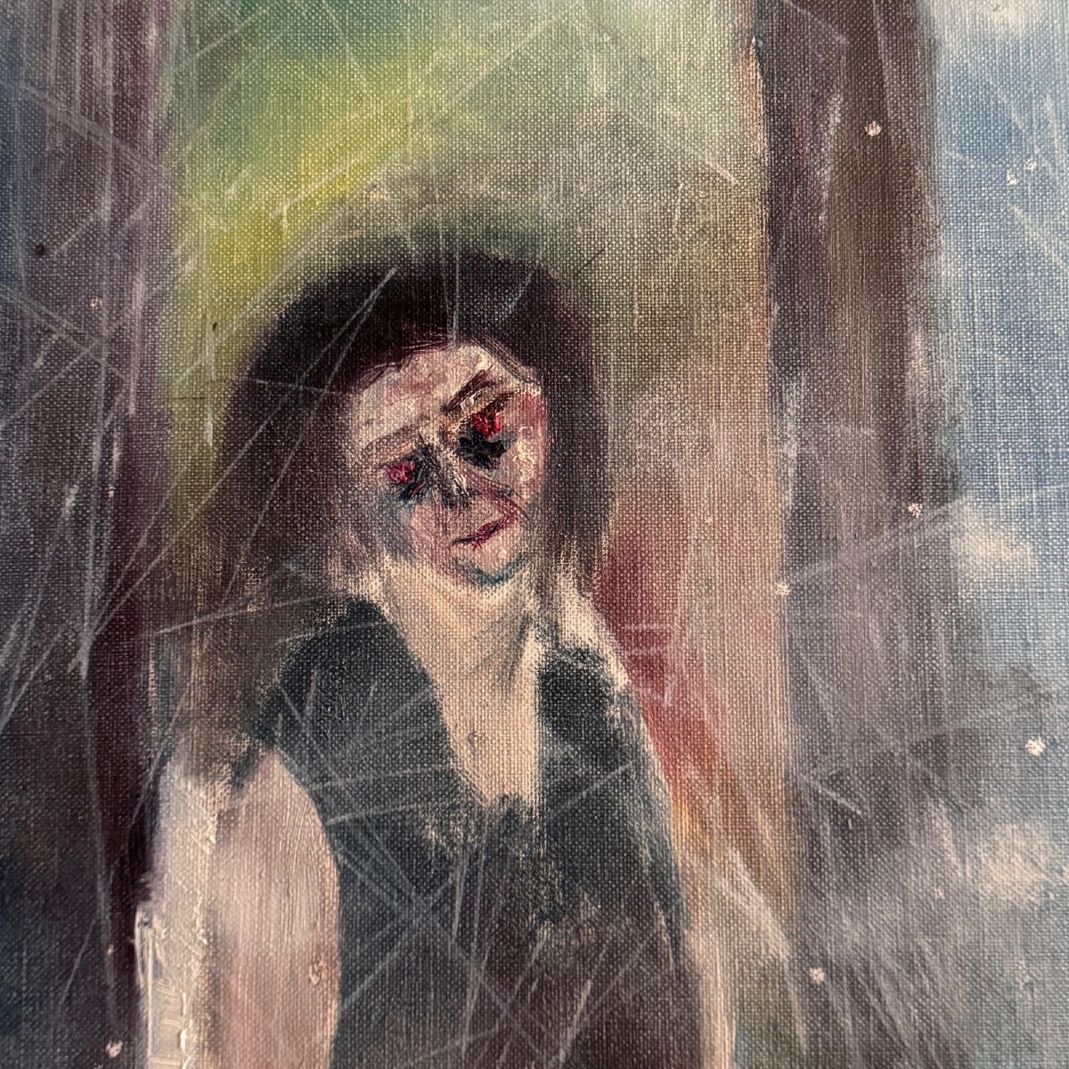 Oil On Canvas By Véronique Maude, Fini, Woman Descending A Staircase, 20th Century-photo-4