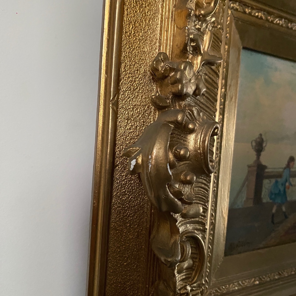 Oil On Panel, 19th-century Interior Scene With Children On A Balcony-photo-2