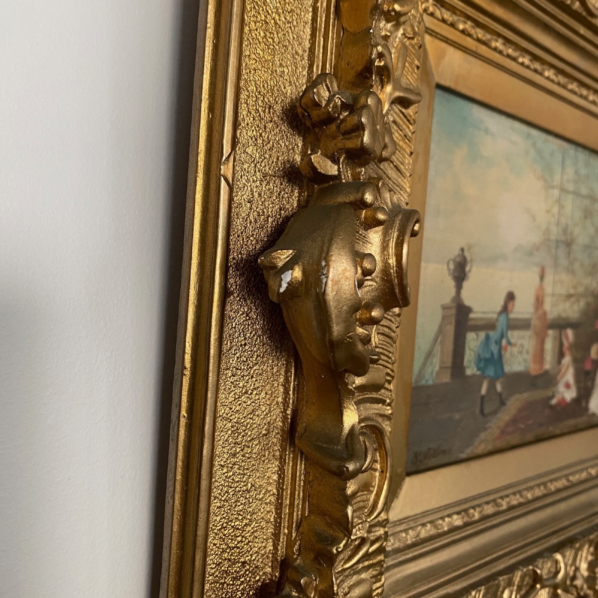 Oil On Panel, 19th-century Interior Scene With Children On A Balcony-photo-7