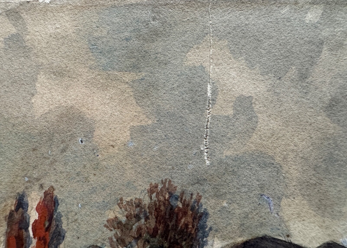 Aquarelle sur papier XIXe par Frédéric Legrip représentant bord de canal-photo-5