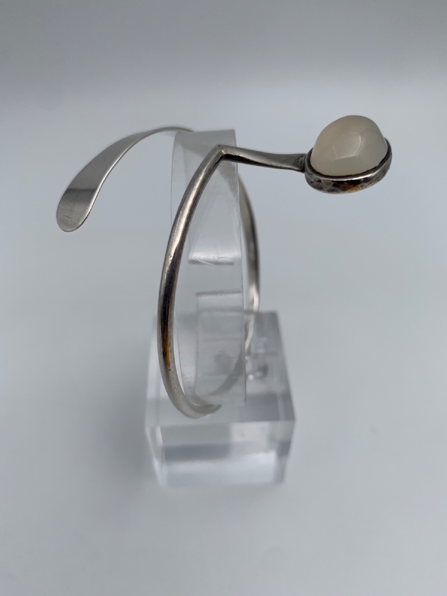 Sterling Silver (800/1000) Bangle Bracelet With Spiral And Oval White Stone, 21 Grams-photo-2