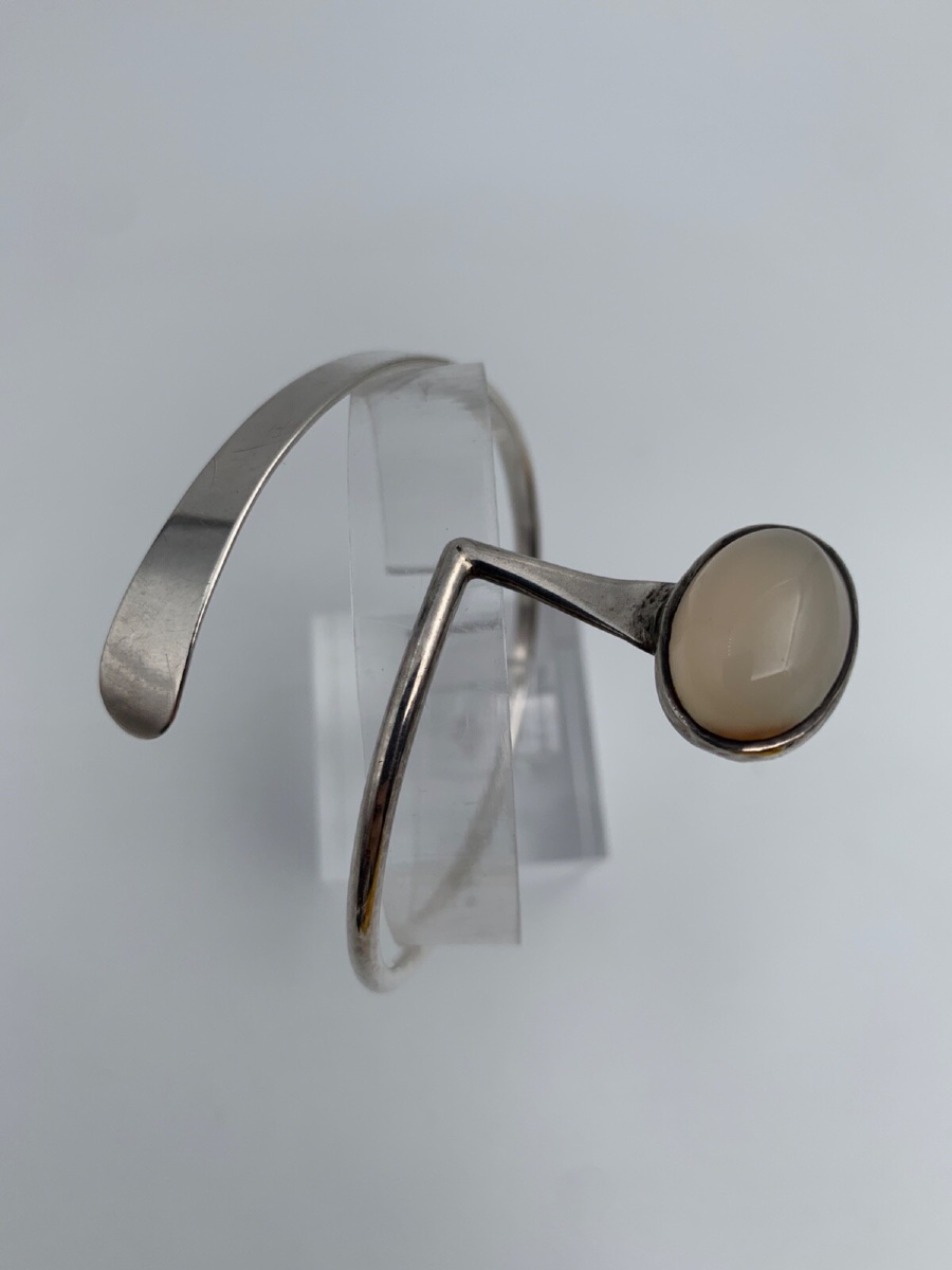 Sterling Silver (800/1000) Bangle Bracelet With Spiral And Oval White Stone, 21 Grams-photo-3