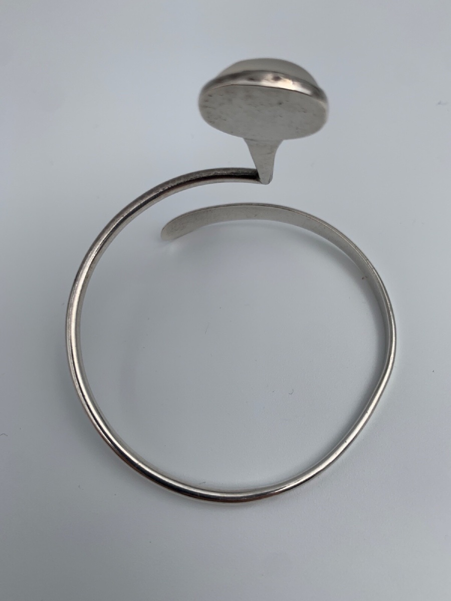 Sterling Silver (800/1000) Bangle Bracelet With Spiral And Oval White Stone, 21 Grams-photo-4