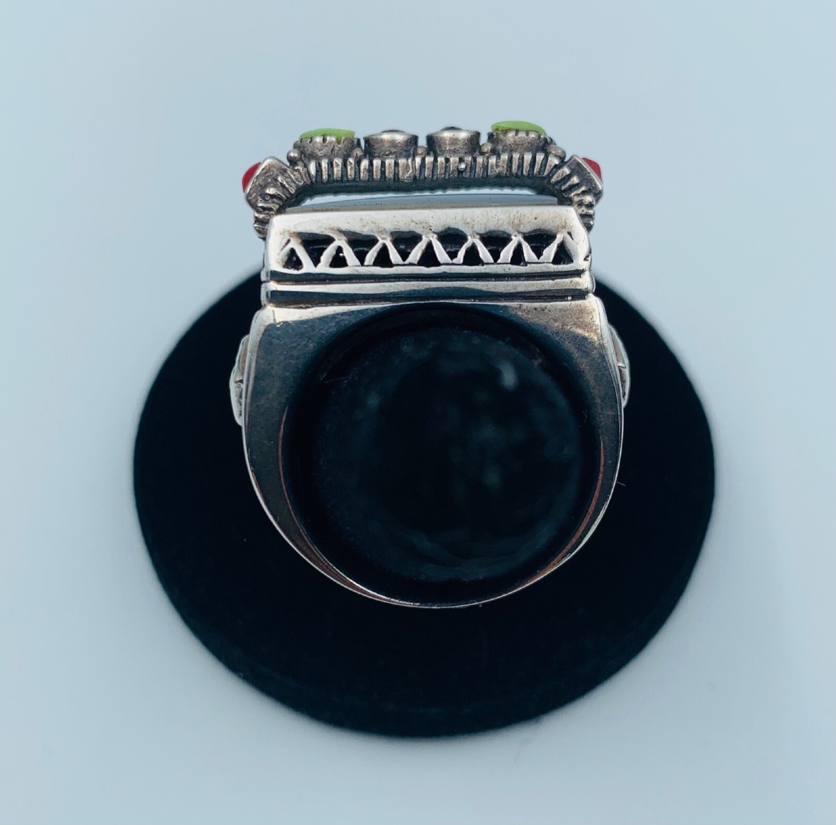 Bague en argent massif nacre pierres colorées 22,12 g taille W56-photo-4