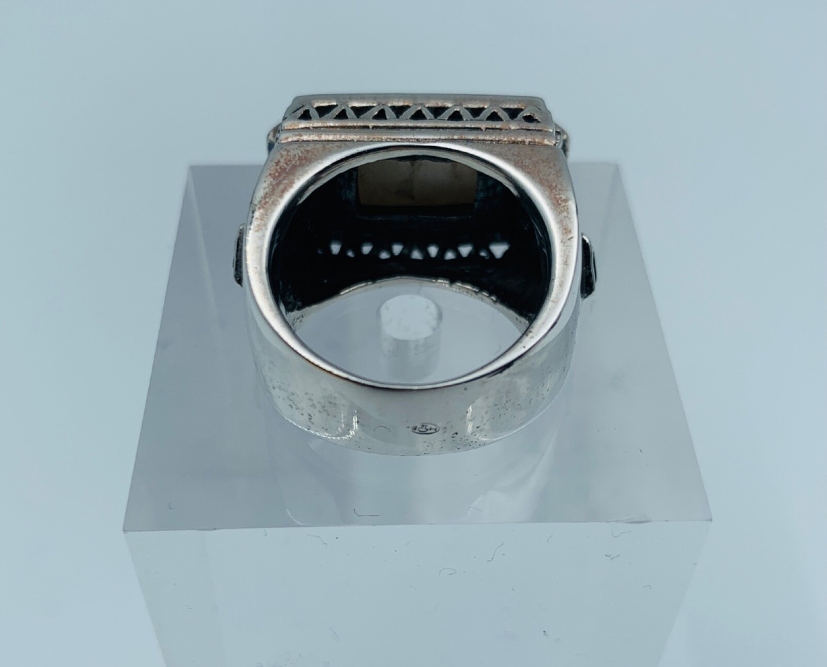 Bague en argent massif nacre pierres colorées 22,12 g taille W56-photo-5
