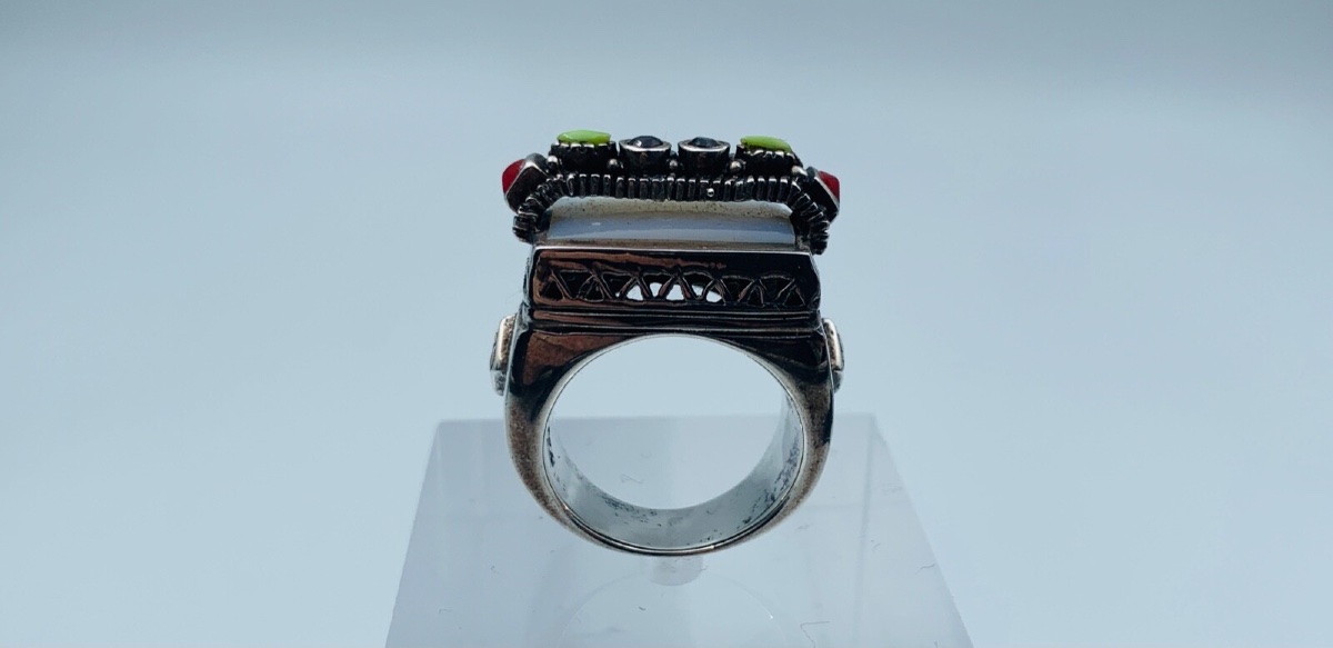 Bague en argent massif nacre pierres colorées 22,12 g taille W56-photo-7