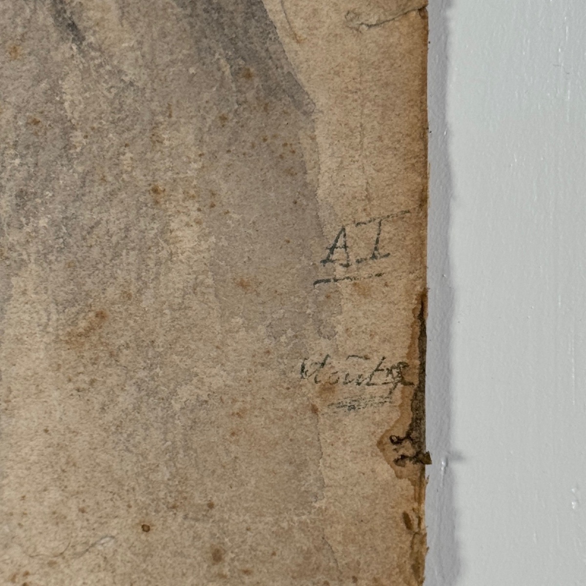 Aquarelle sur papier début XXe portrait de jeune homme cadre doré-photo-3