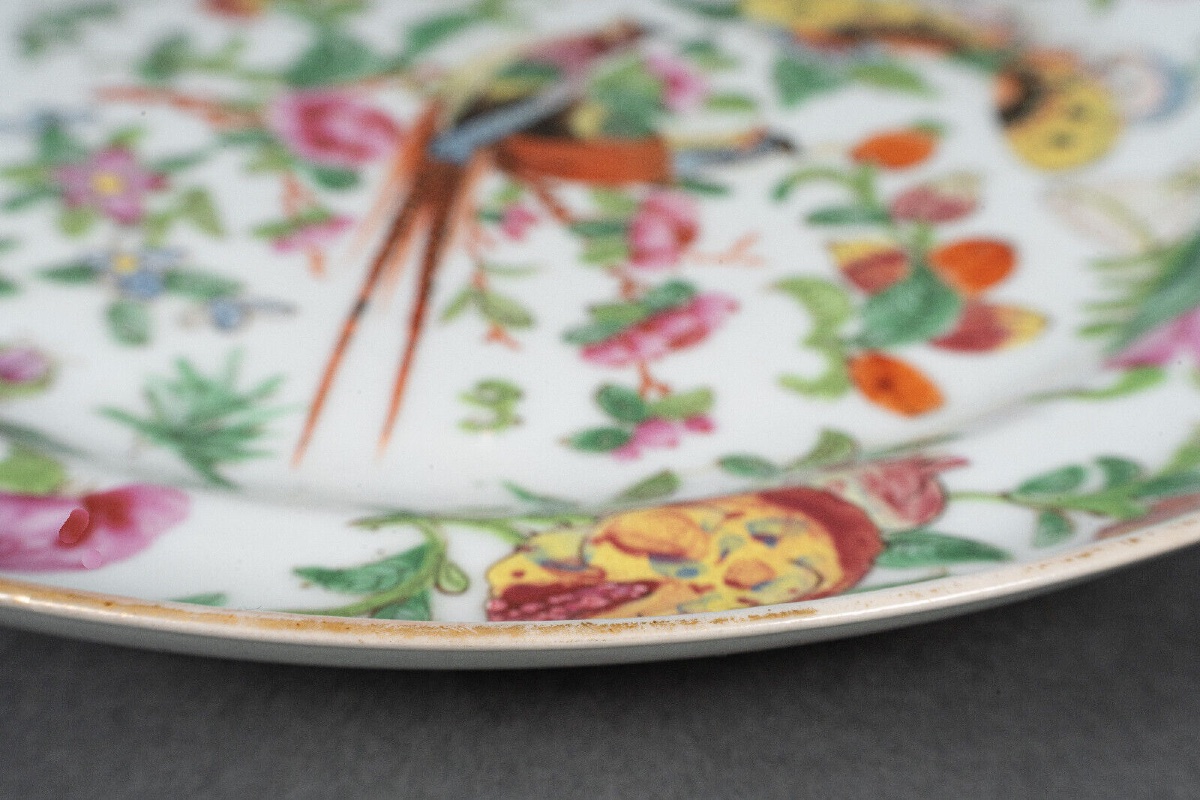 19th Century Canton Porcelain Plate With Floral Decoration Of Birds And Butterflies-photo-7