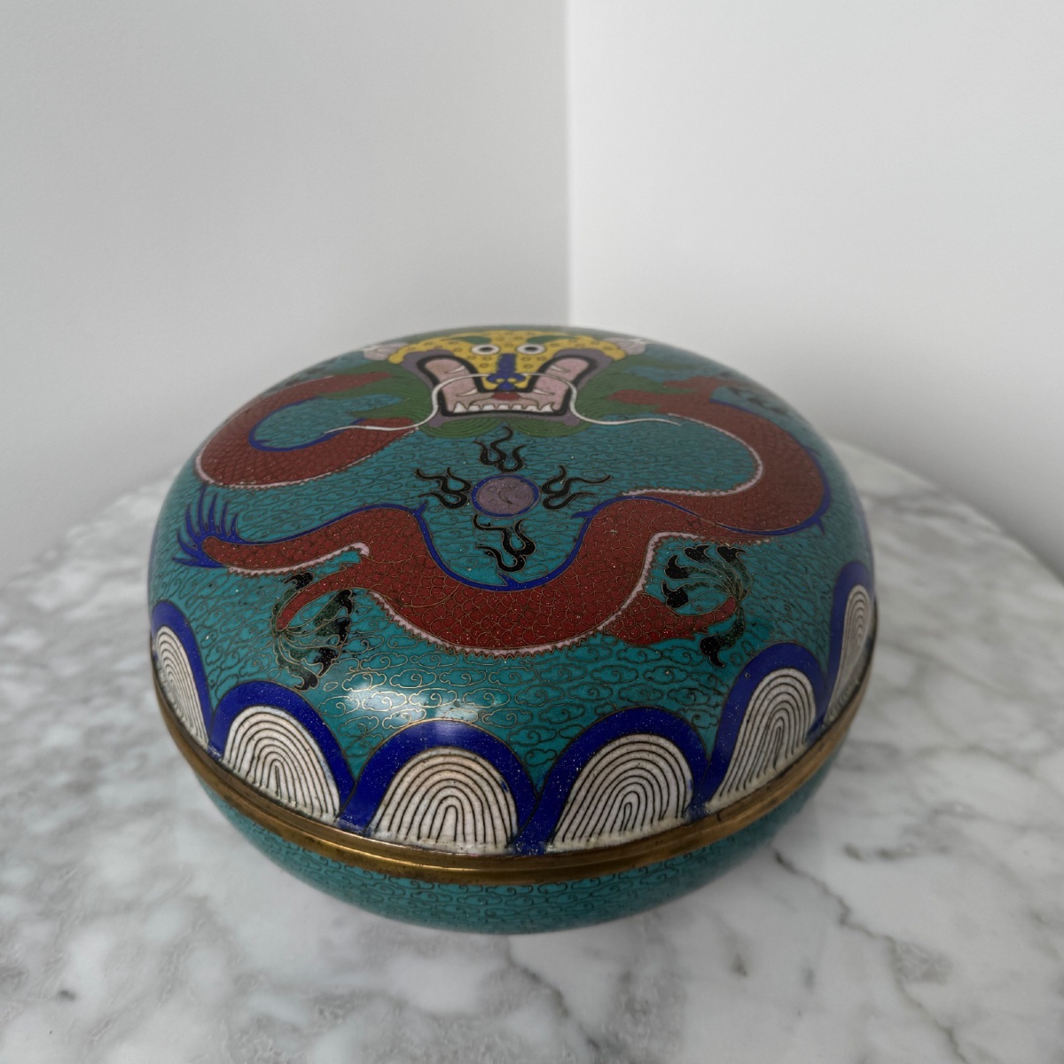 Chinese Cloisonné Bonbonnière, 19th Century, Dragon Decoration -photo-3