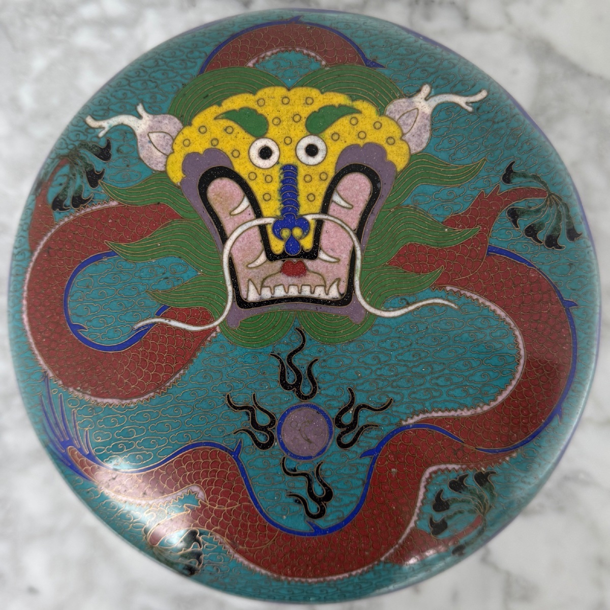 Chinese Cloisonné Bonbonnière, 19th Century, Dragon Decoration -photo-1