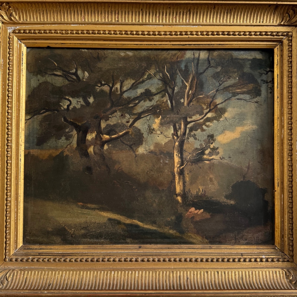 Oil On Panel By Francis Goullin, 19th-century Forest Landscape, Gilt Frame-photo-4
