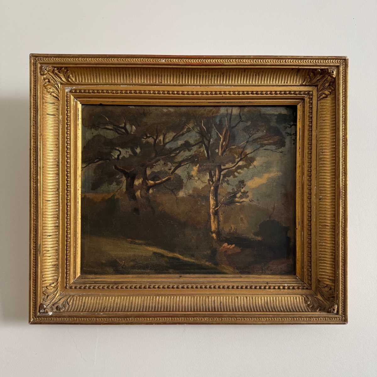 Oil On Panel By Francis Goullin, 19th-century Forest Landscape, Gilt Frame