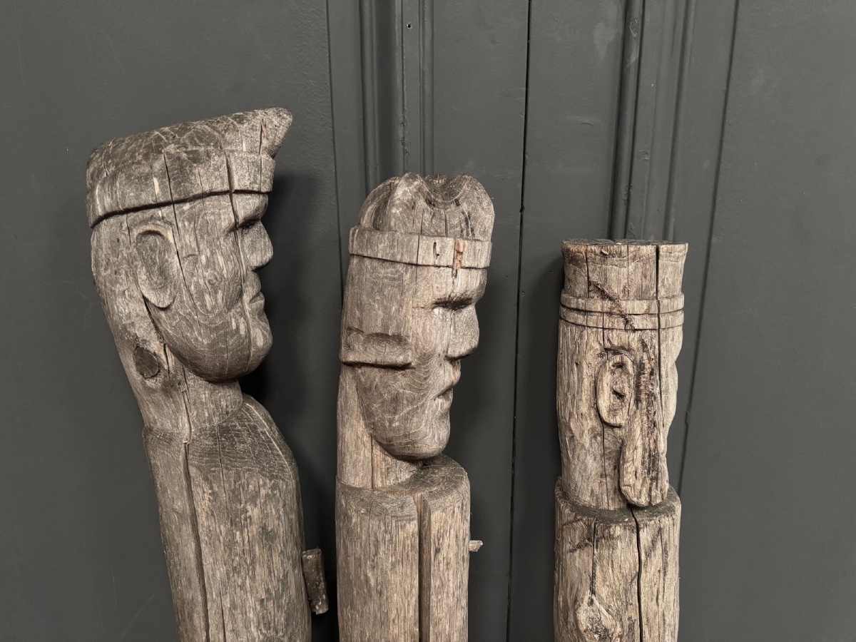 3 totems en bois art populaire représentant les rois mages milieu XXe-photo-3