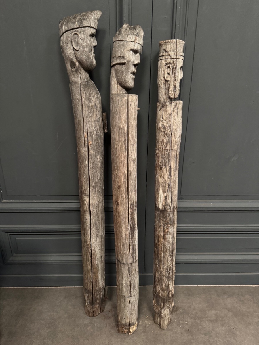 3 totems en bois art populaire représentant les rois mages milieu XXe-photo-4