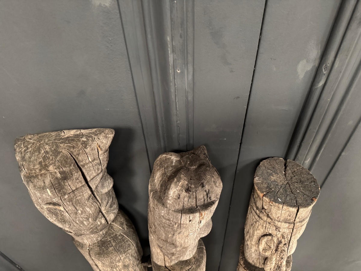 3 totems en bois art populaire représentant les rois mages milieu XXe-photo-7