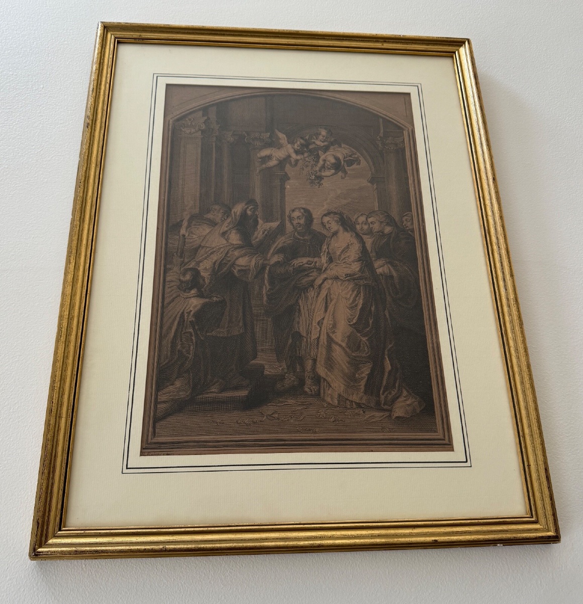 Gravure XVIIIe d'après le Mariage de la Vierge de P. Rubens -photo-2