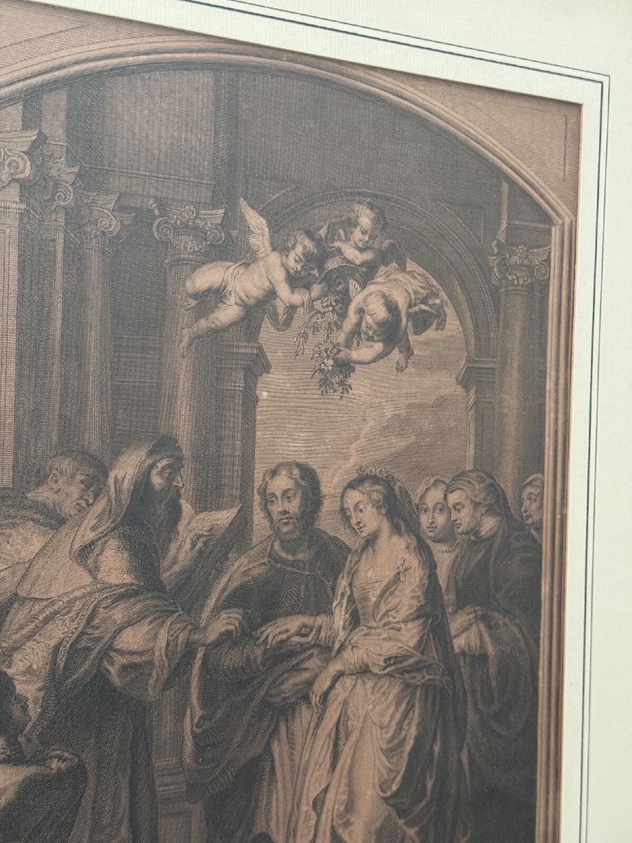 Gravure XVIIIe d'après le Mariage de la Vierge de P. Rubens -photo-4