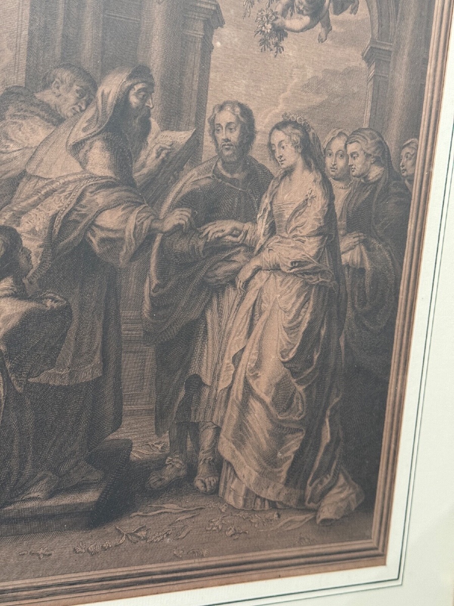 Gravure XVIIIe d'après le Mariage de la Vierge de P. Rubens -photo-2