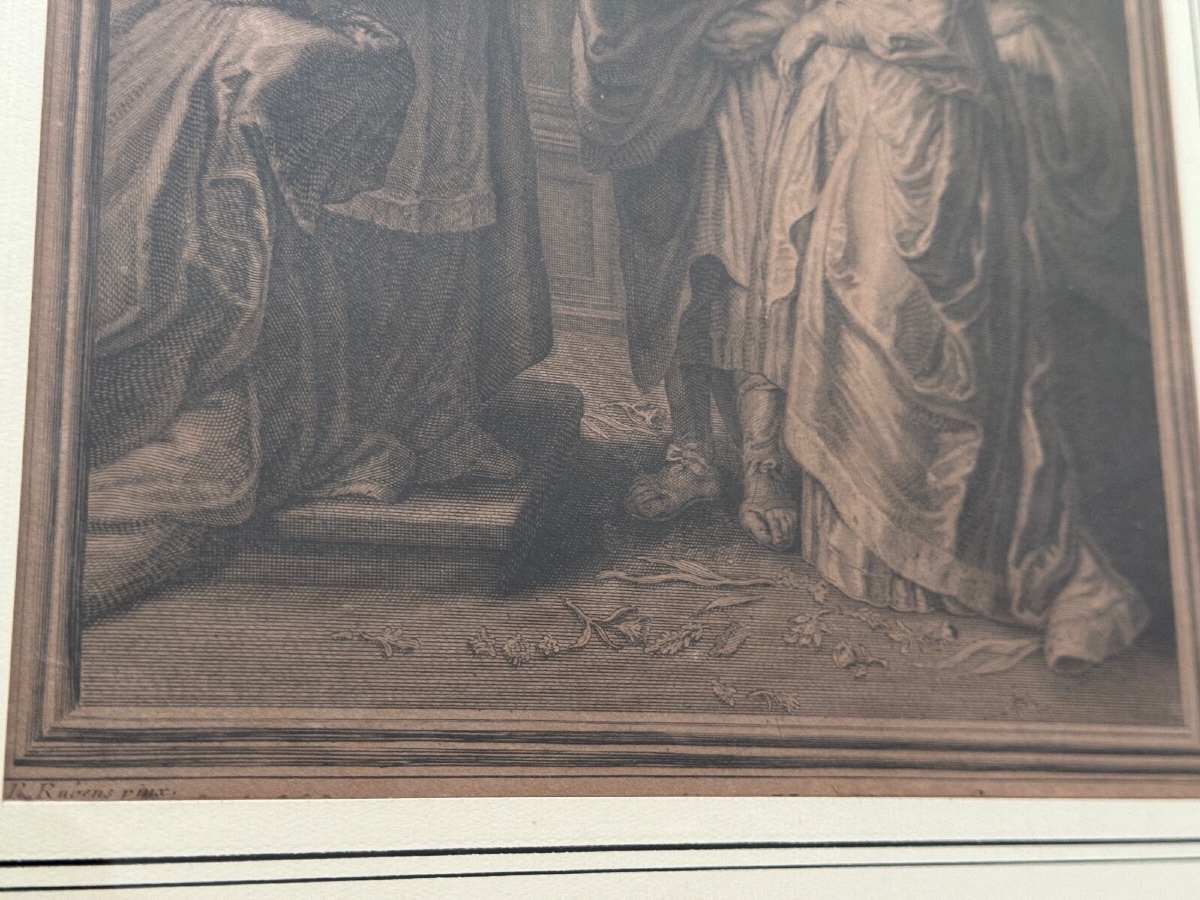 Gravure XVIIIe d'après le Mariage de la Vierge de P. Rubens -photo-3